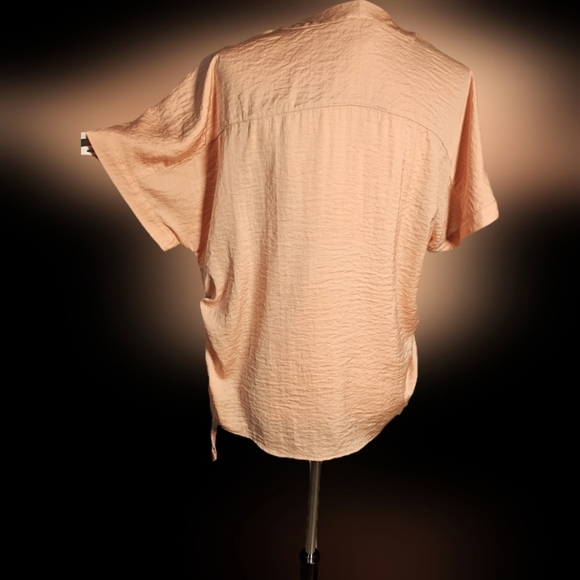 Chicos Peach V-Neck Silky Short Sleeve Blouse - Picture 4 of 16